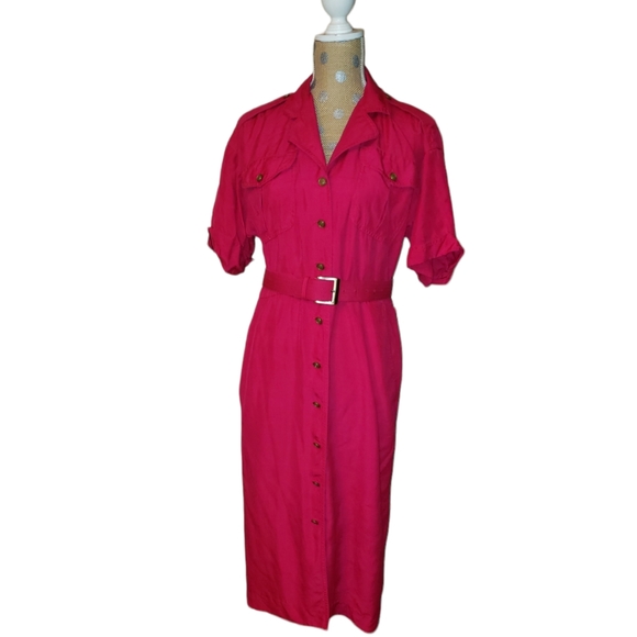 100% silk shirt dress magenta button front 6 Liz Claiborne classy vintage - Picture 1 of 10